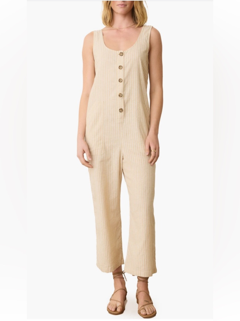 MARINE LAYER Hemp Blend Jumpsuit Natural Stripe Size L NEW